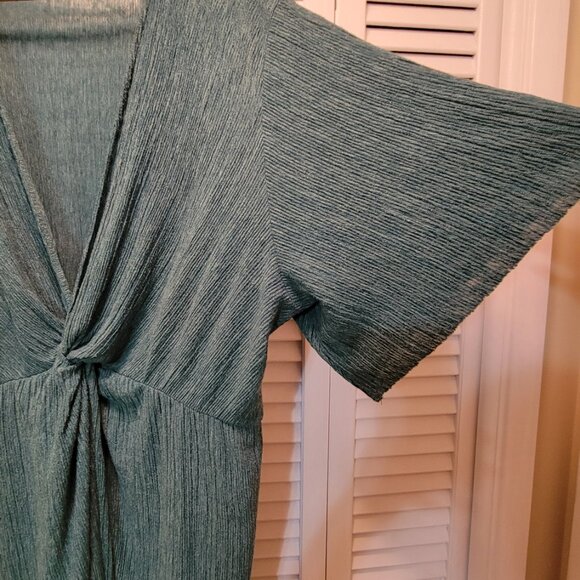 All In Favor Dolman Plissé Midi Dress w Center Twist Knot Deep V Neckline XXL GR - Picture 4 of 10